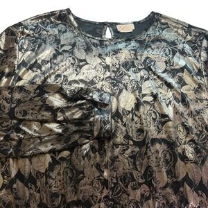 Vintage Lauren Lee Woman Metallic Floral Blouse Womens Size 22W Smocked